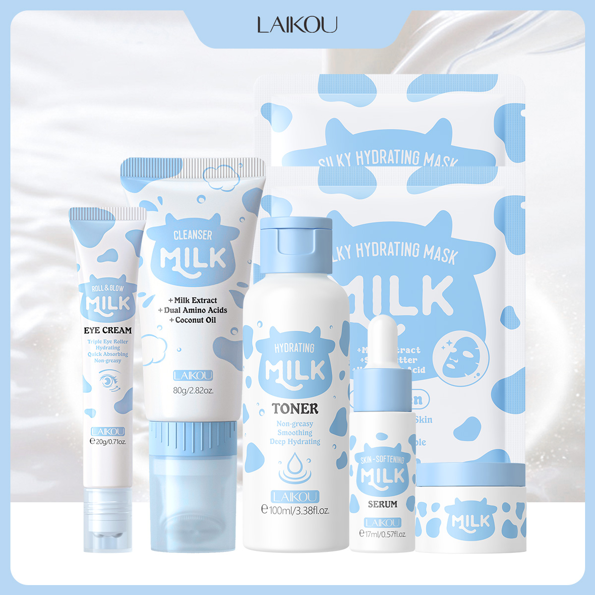 LAIKOU 6Pcs Milk Hydrating Ski - Skincare Glowing 评论和价格